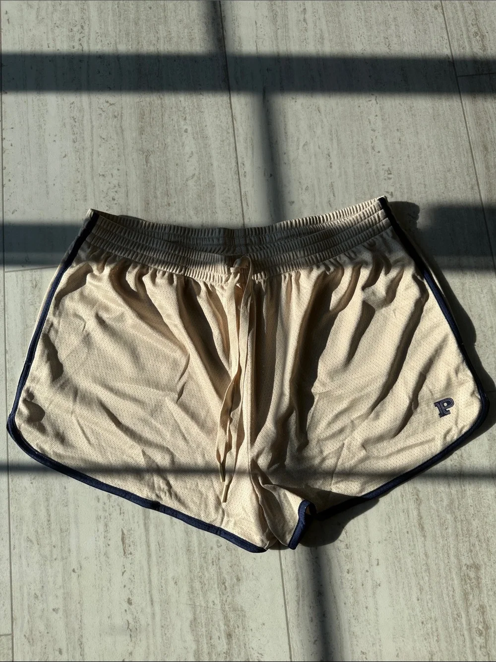 PINK Victoria's Secret Cream Athletic Shorts with Navy Piping